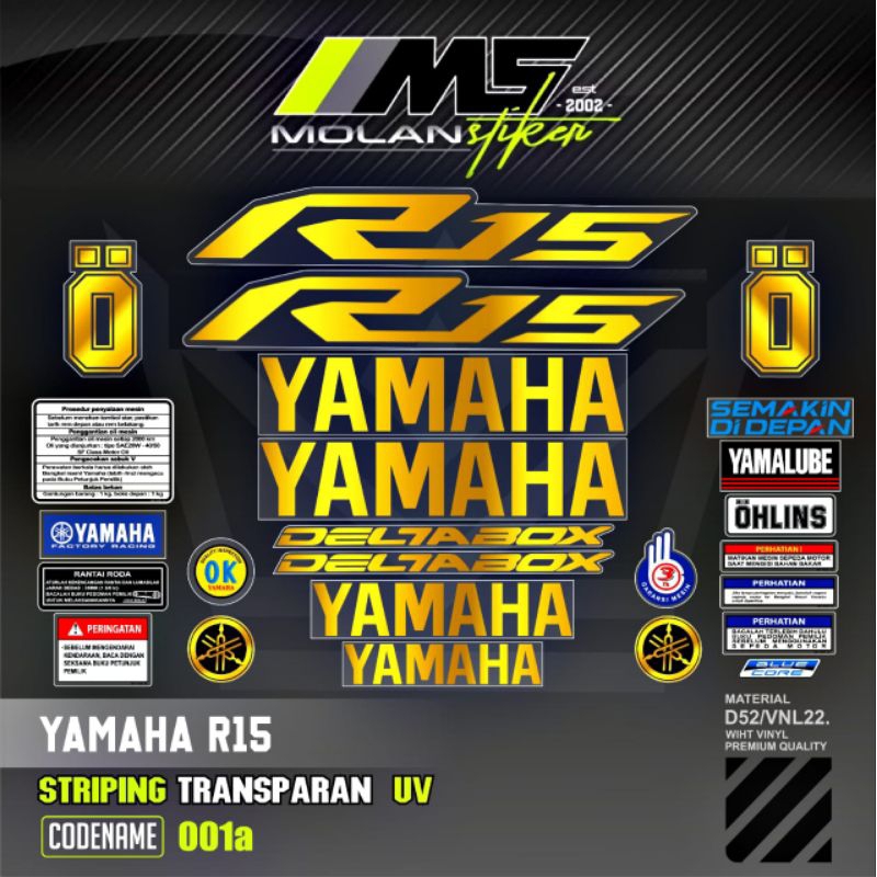 Sticker Striping Variasi Transparan Uv Yzf R15 V3 R15M All New Yamaha R15 V4 R15 V2 R15 Old Stiker S