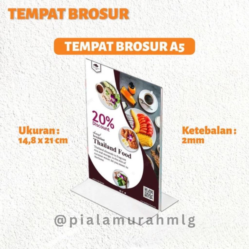 

Tempat Brosur A5 Tempat Brosur Akrilik / Tent Card Holder Qris Barcode / Nomor Menu Meja Portrait T - Ukuran A5 2mm