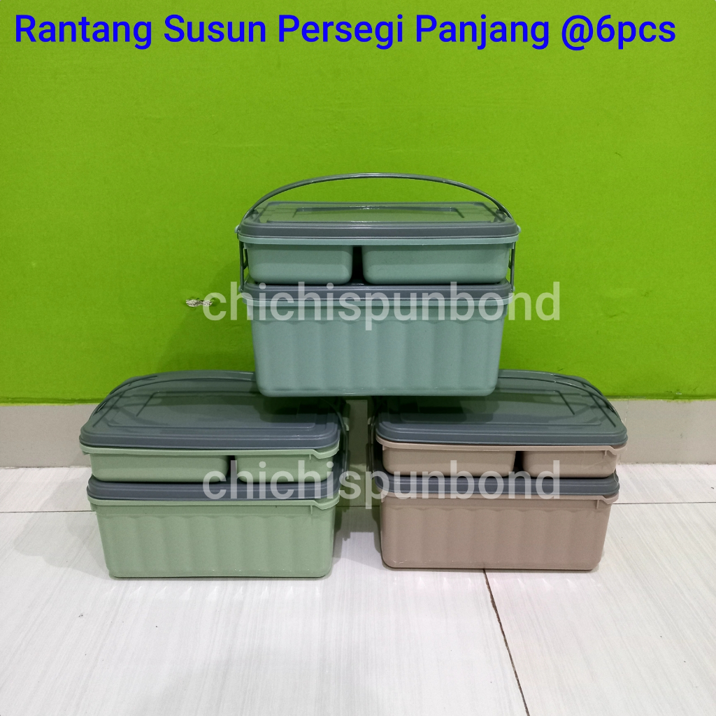 6PCS Rantang susun persegi panjang 2 susun 4 sekat rantang hajatan besar rantang plastik rantang pik