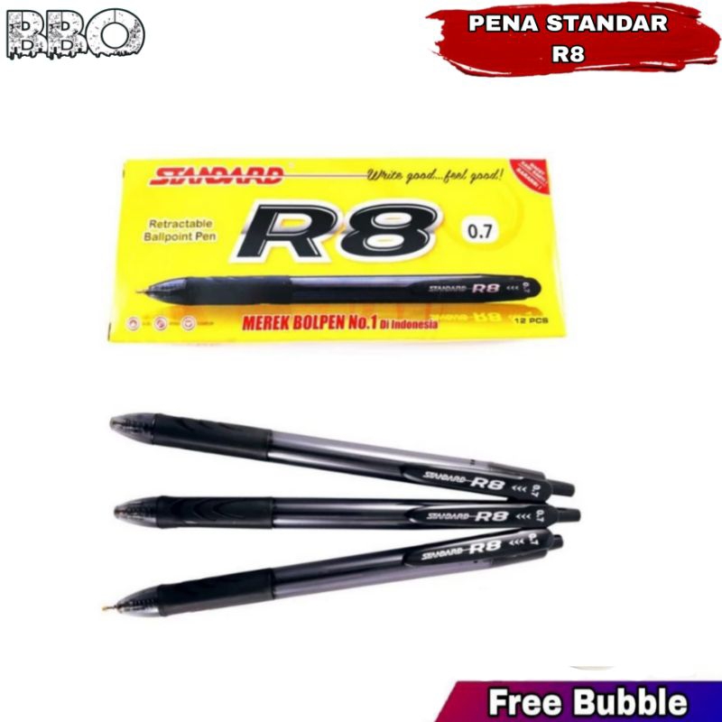 

Pena Ballpoint STANDARD R8 0.7MM Black Oil Gel Pen Pulpen Retractable Perlusin