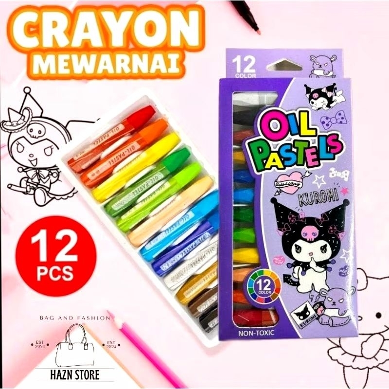 

12 Pcs/Pack - Crayon Set Sanrio Krayon Mewarnai / Oil Pastels 12 Warna Crayon Anti Patah Premium