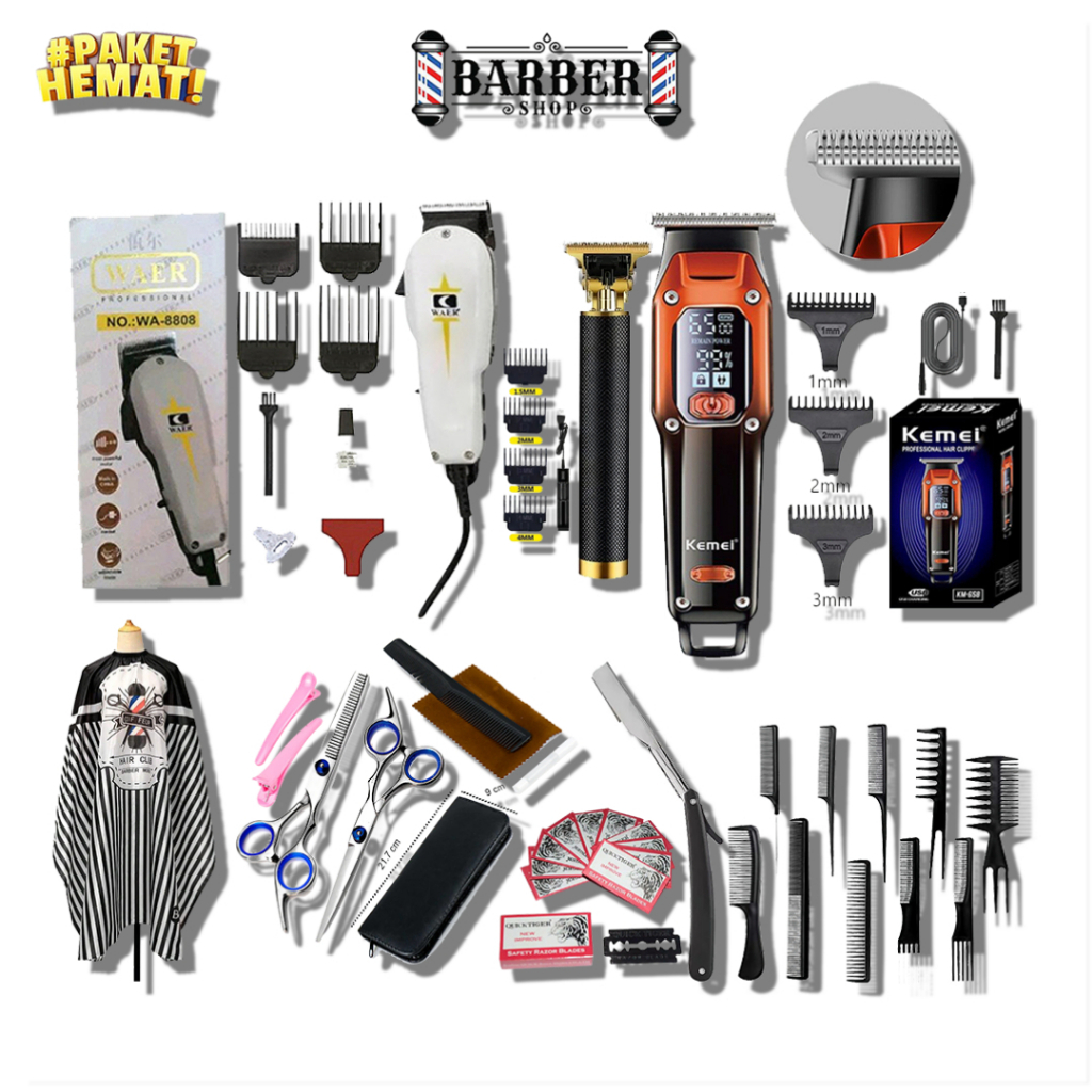 Alat cukur rambut Paket Lengkap Peralatan Usaha Cukur Rambut Barbershop 3 Mesin CUKUR