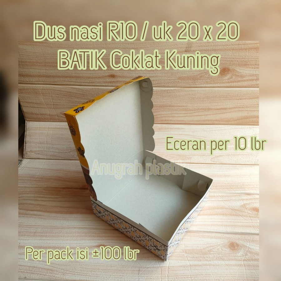 

Dus Nasi R10 Motif Batik Coklat Kuning / Box Nasi uk 20 x 20 Motif PER PACK