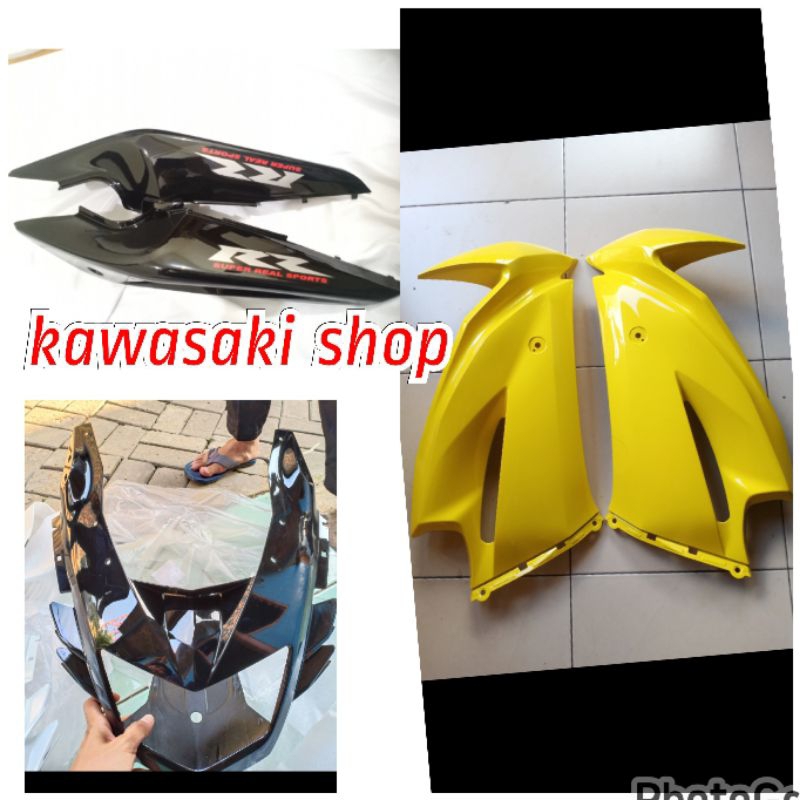 cover fairing sayap body ninja rr new kuning dan body belakang ninja rr new stiker kuning original