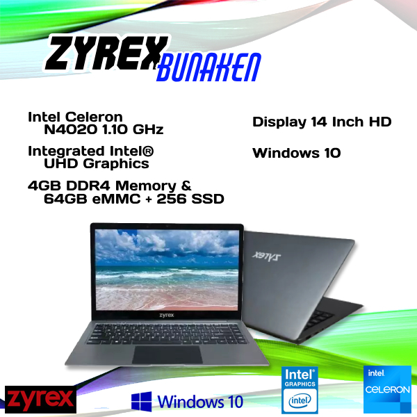 Laptop Zyrex Bunaken N4020 4GB RAM | 64GB eMMC + 256 SSD
