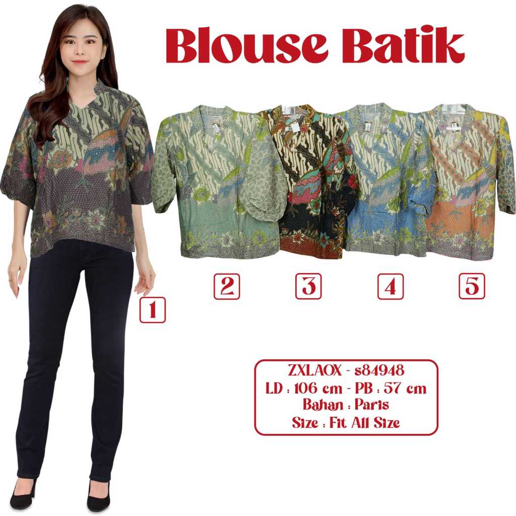 BLOUSE BATIK WANITA BLOUSE BATIK DEWASA BAJU WANITA MODEL TERKINI RIA KENCANA