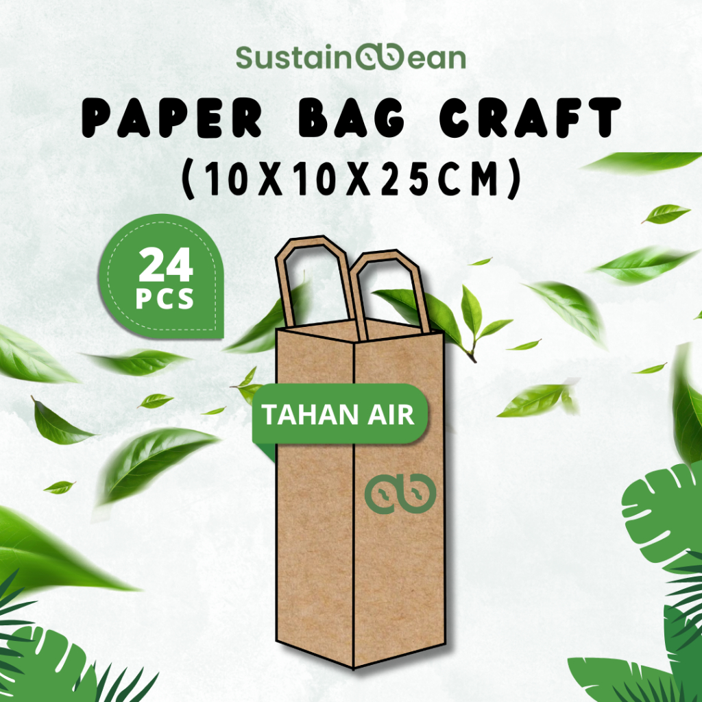 

Paper Bag Sustainabean Tahan Air | Kertas Kraft | Ukuran 10x10x25cm | Isi 24 pcs