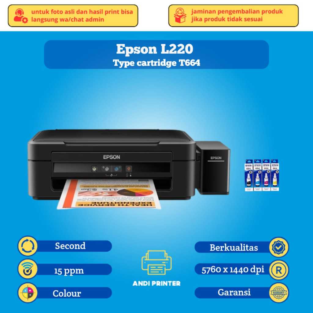 Printer Warna Epson L220 All In One + tinta baru Nozzle Full