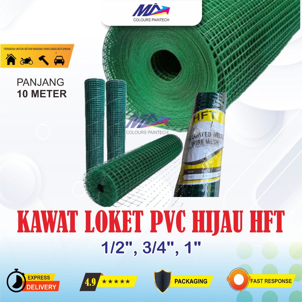 Kawat Ram Loket PVC Hijau Ayakan Kandang Lubang 1/2 " 1 Roll 10 meter