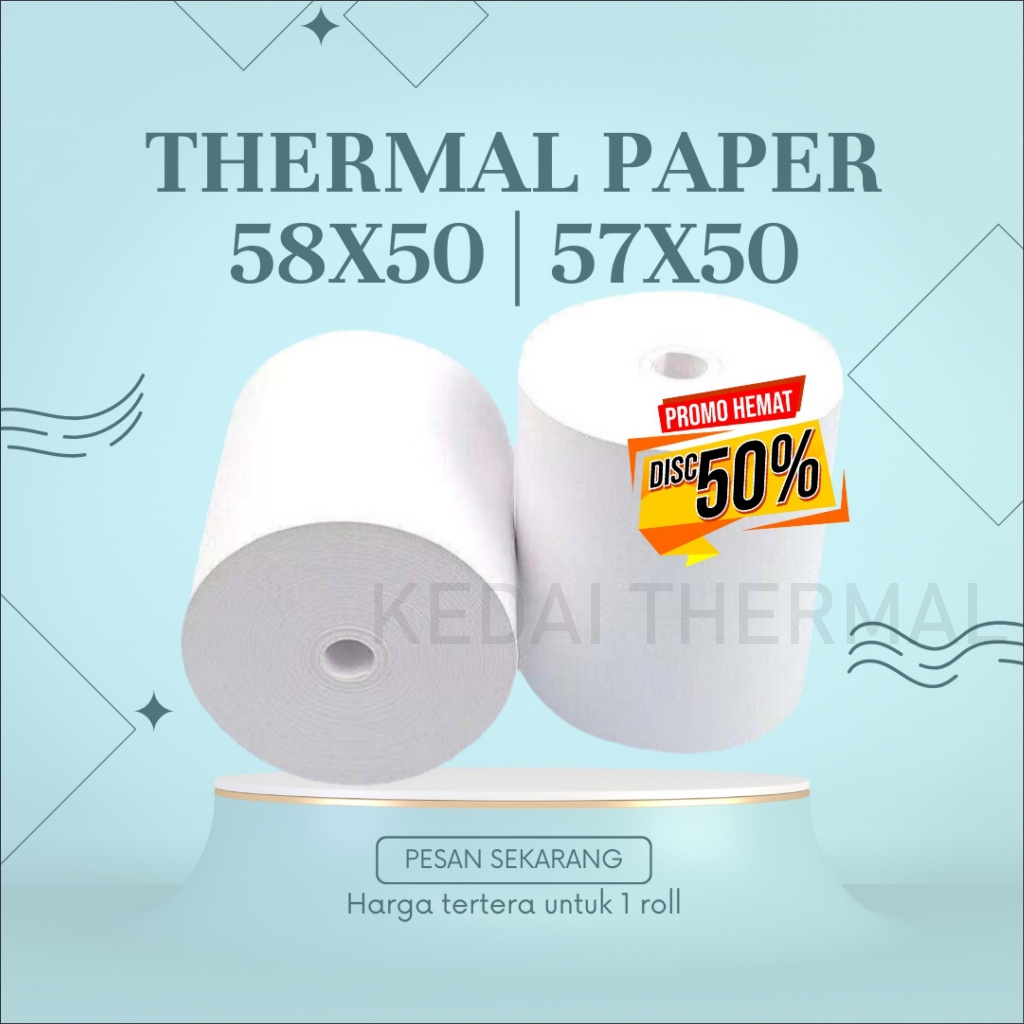 

KERTAS THERMAL STRUK KASIR / PPOB PAPER ROLL 57X50 58X50 CORELESS TERMAL POS RECEIPT MINI PRINTER BLUETOOTH 58MM 57X50MM 58X50MM PANDA VSC EPPOS IWARE CORELESS TANPA CORE