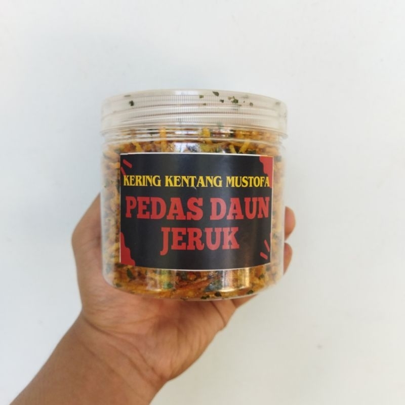 

kering kentang mustofa jar 650ml 200g rasa pedas daun jeruk, kentang mustofa, keripik kentang