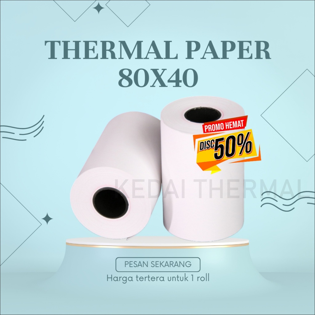 

KERTAS THERMAL STRUK KASIR / PPOB PAPER ROLL 80X40 TERMAL POS RECEIPT MINI PRINTER BLUETOOTH 80MM 80X40MM PANDA VSC EPPOS IWARE CORE