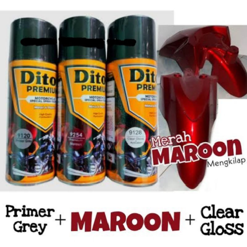 Pilok Merah Marun Premium Maroon 9254 Paket 3 Klg Diton Premium Cat Semprot Sepeda Motor Mobil