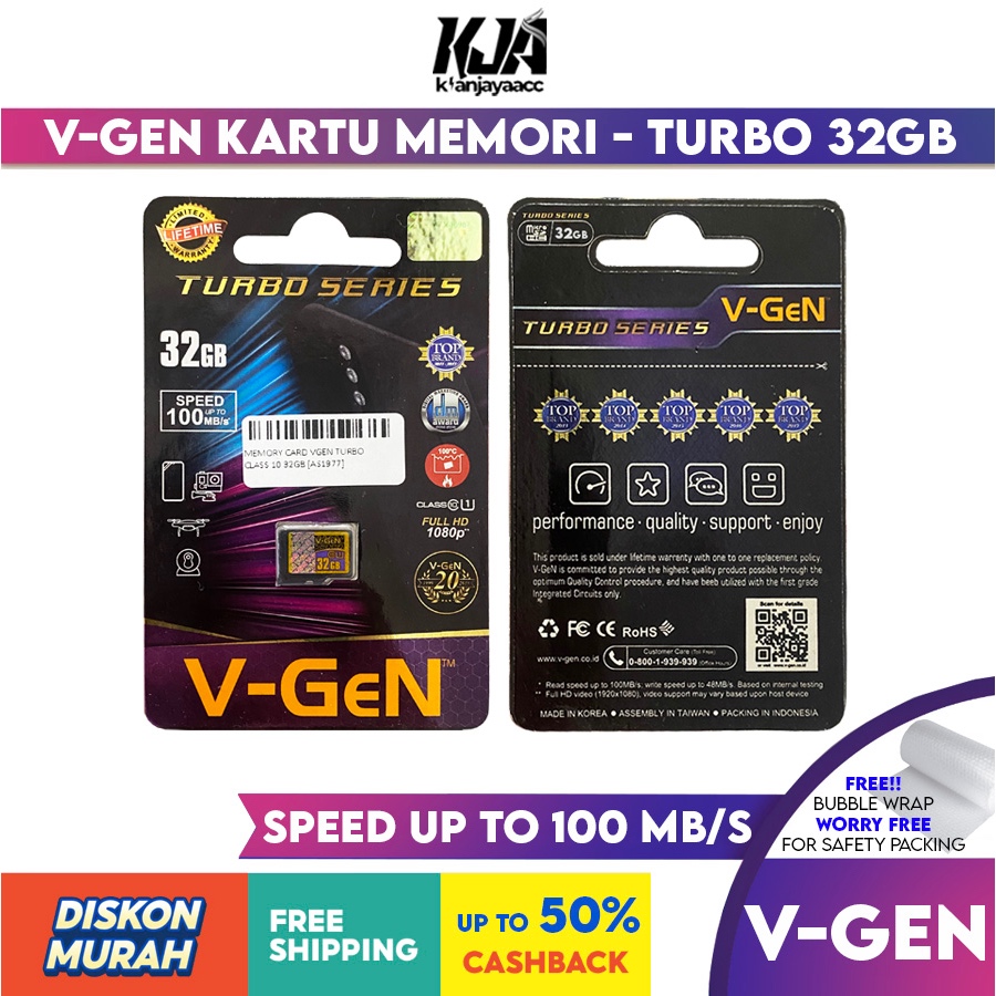V-GEN Turbo 32 GB - Kartu Memori Microsd Card Vgen 32GB Class 10 Original Memory Hp Micro SD