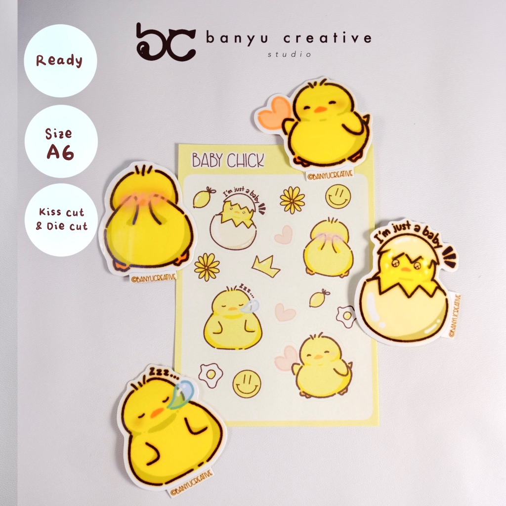 

Stiker anak ayam kuning | Yellow chick sticker | Sheet & die cut | dekorasi journal laptop casing