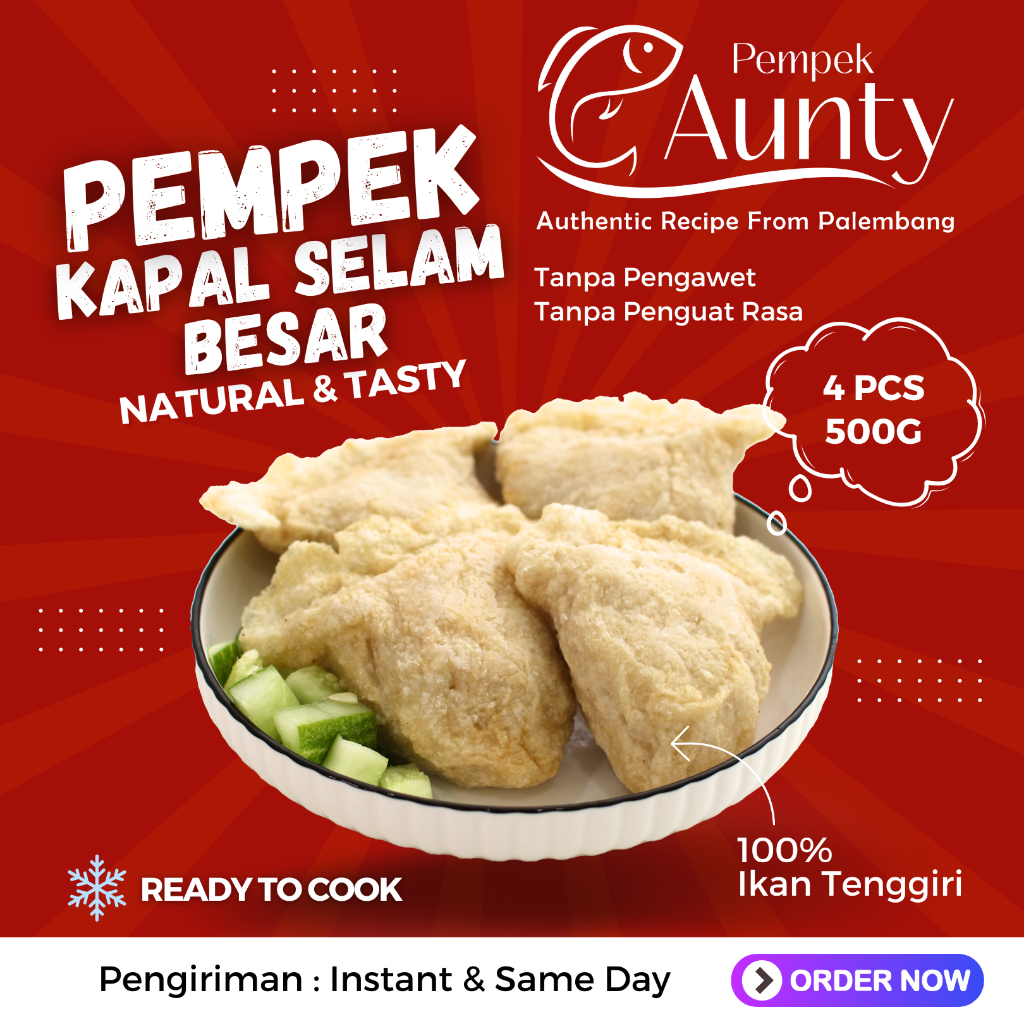 

PEMPEK AUNTY ASLI PALEMBANG - PEMPEK KAPAL SELAM BESAR Isi 4 Pcs (FROZEN)