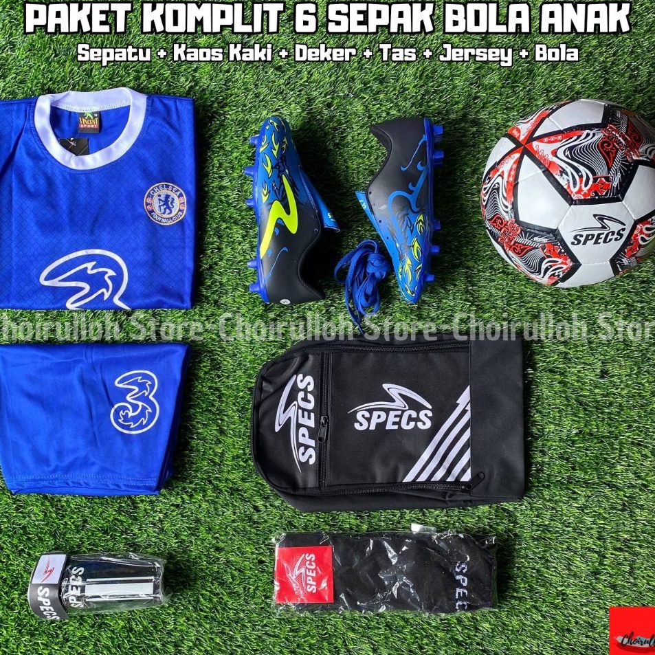 Dijamin Ori  SEPATU SEPAK BOLA ANAK SPECS DRAGON BIRU PAKET KOMPLIT BONUS BOLA
