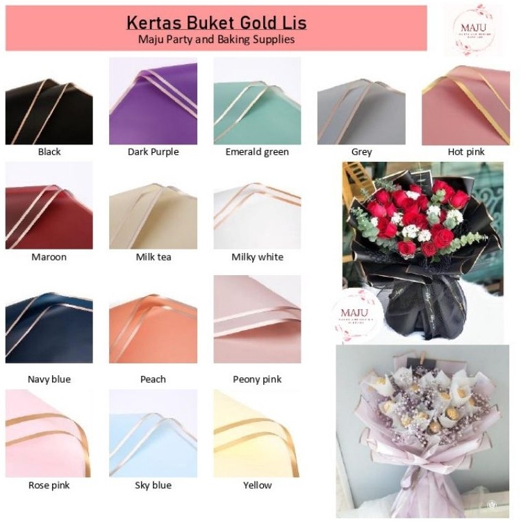 

Baru Terkini 2 lembar Kertas Buket List Emas Gold list Flower Wrapping Kertas Bunga Flower Paper Cellophane Paper