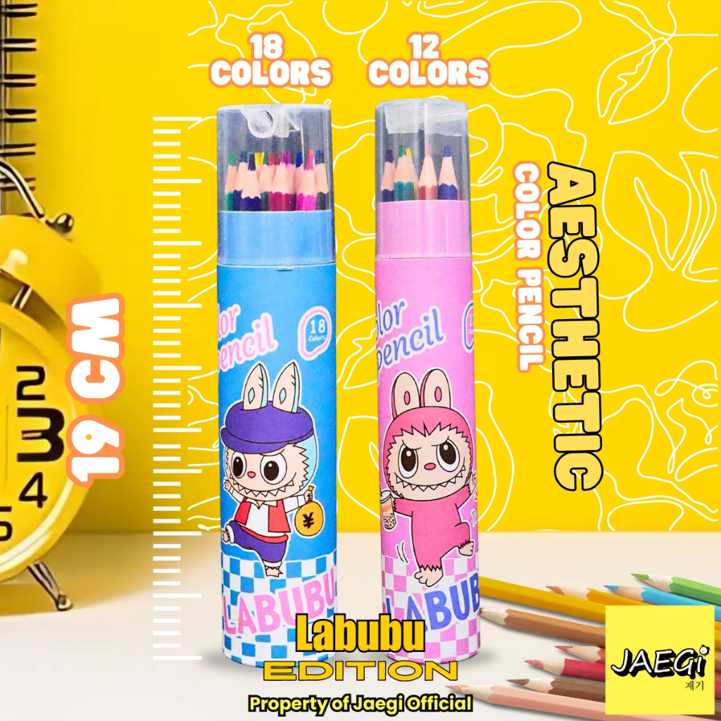 

JAEGi - Aesthetic Color Pencil Labubu Tabung 19 cm isi 12 dan 18 Warna