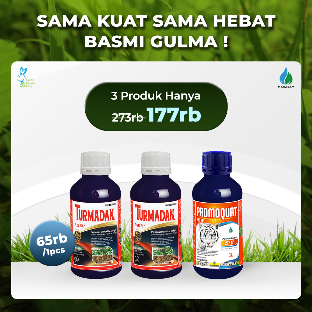 (3 BOTOL) 2 TURMADAN 328 SL +PROMOQUAT 276 SL - HERBISIDA KONTAK UNTUK MENGENDALIKAN GULMA DAUN LEBA