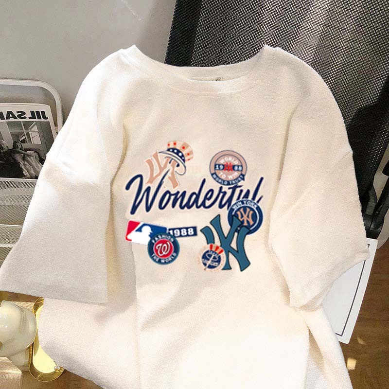 Cetak bordir huruf NY T-Shirt 100% Cotton|baju oversize wanita|Kaos Oversize Wanita|Kaos Wanita Leng