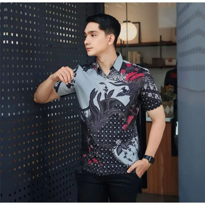 Pabrik Batik HRB026 Kenongo Kemeja Batik pria Tosca Pendek Pekalongan Padi M L XL Sogan Tulis Halus