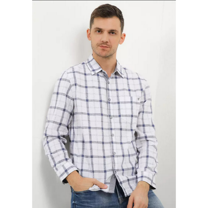 Watchout JS303020102 Pakaian Atasan Pria Kemeja Lengan Panjang Putih