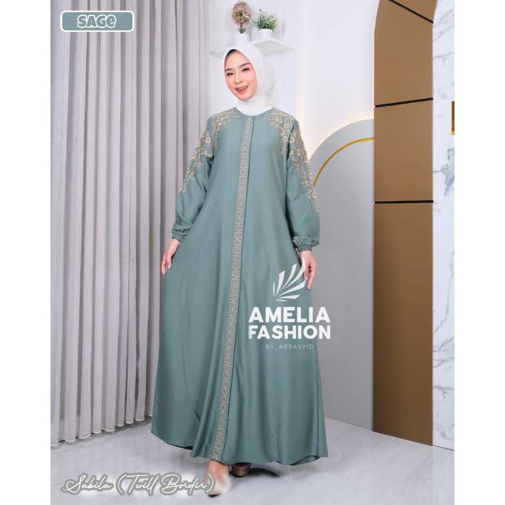 Gamis bordir SABILA Amelia dan Elena alfaro terbaru al faro modis dress muslim wanita ootd fashion s