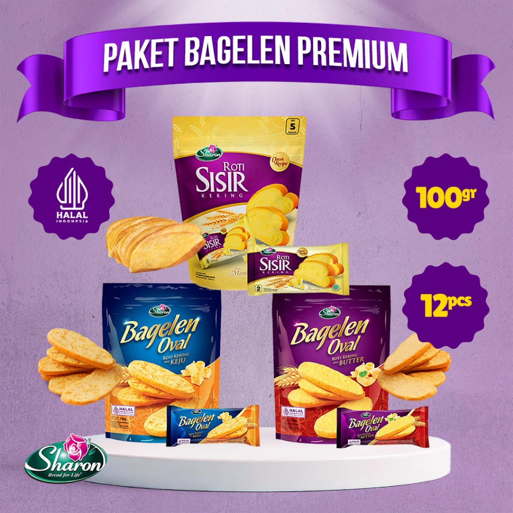 

( PAKET DUS ) Roti Kering Bagelen Oval Sisir Premium Sharon Bakery 100gr