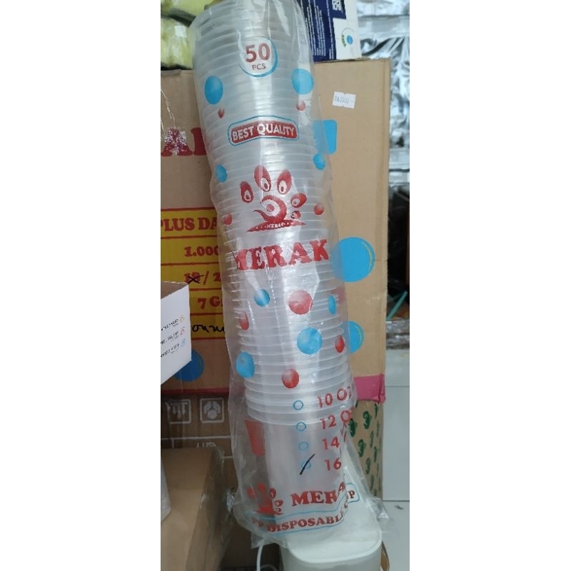 Cup plastik 16 Oz., Merk: Merak.