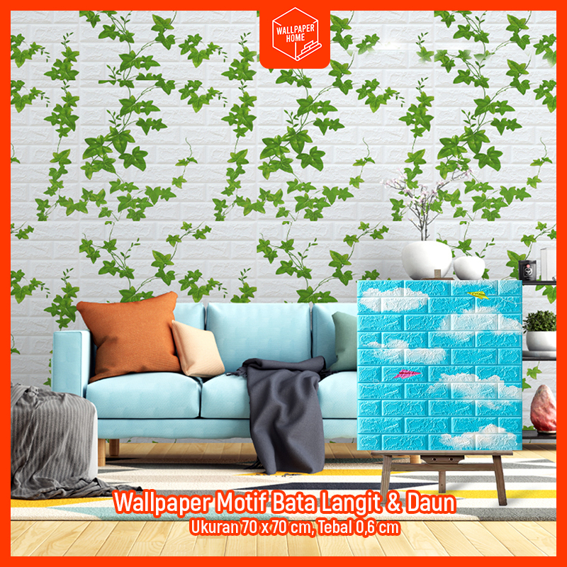 Wallpaper Dinding Foam 3D Motif Awan & Daun Rambat 70x77cm kertas Batu