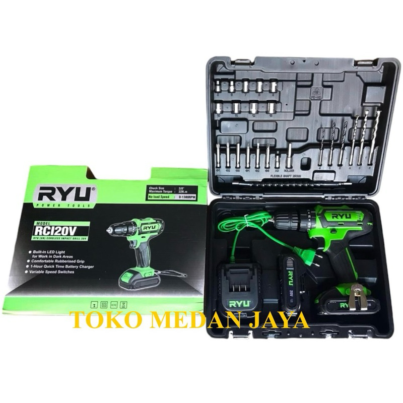 MESIN CORDLESS IMPACT DRILL RYU RCI20V MESIN BOR BATERAI RYU 20 VOLT