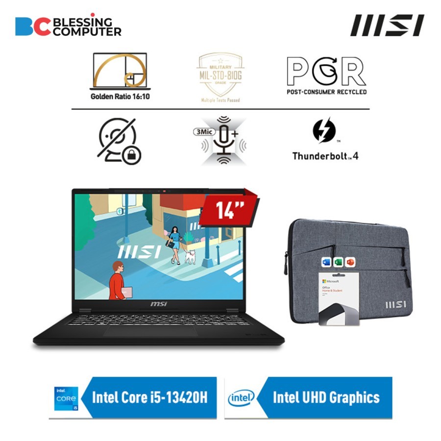 MSI Modern 14 H D13MG 209ID (9S7-14L112-209) Core i5 13420H 2x8GB 512GB W11 OHS Classic Black