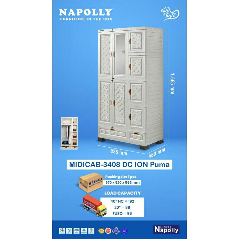 Lemari Pakaian Plastik Napolly 3 & 5 Pintu - Lemari Plastik Jumbo