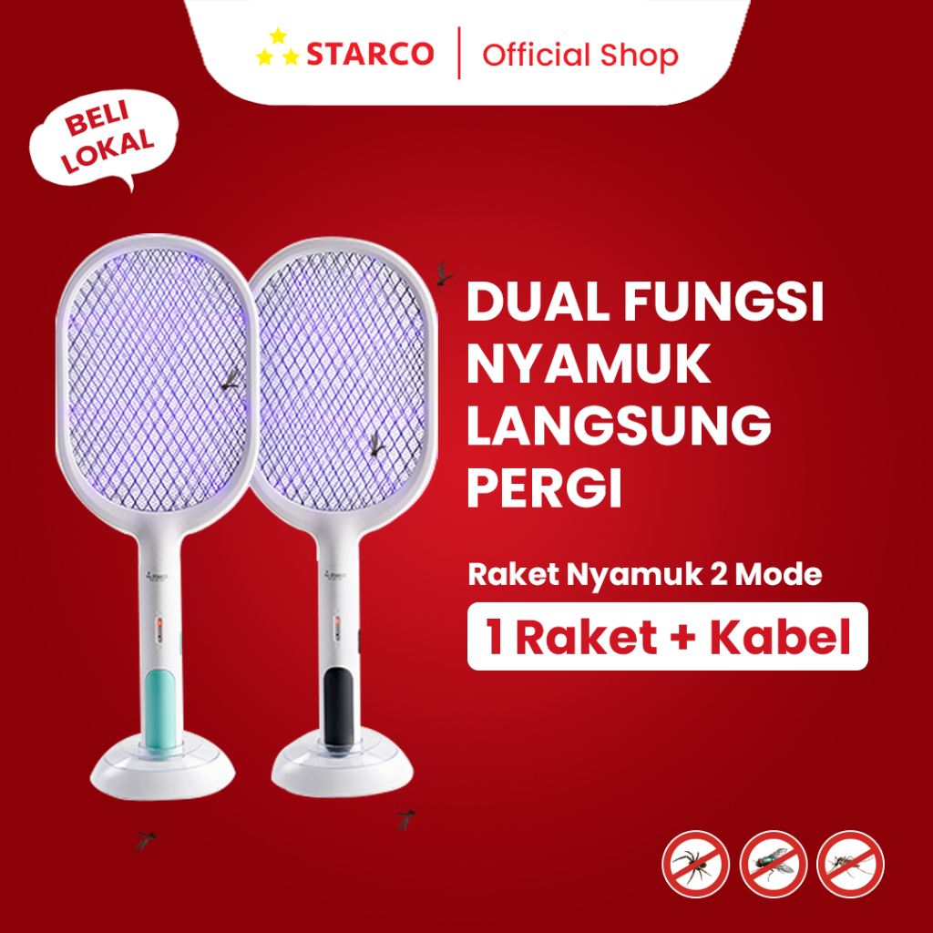 Raket Nyamuk Elektrik Starco RN-199, 2 in 1, Abu-Abu/Mint