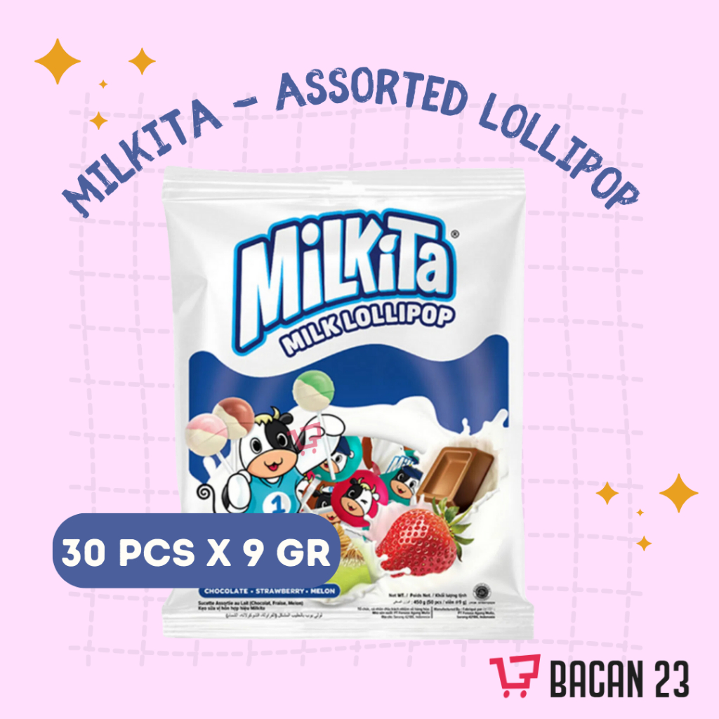 

Milkita Milk Lollipop (30 Pcs x 9 Gr) / Permen Lollipop / Permen Susu ( Strawberry, Chocolate, Melon)