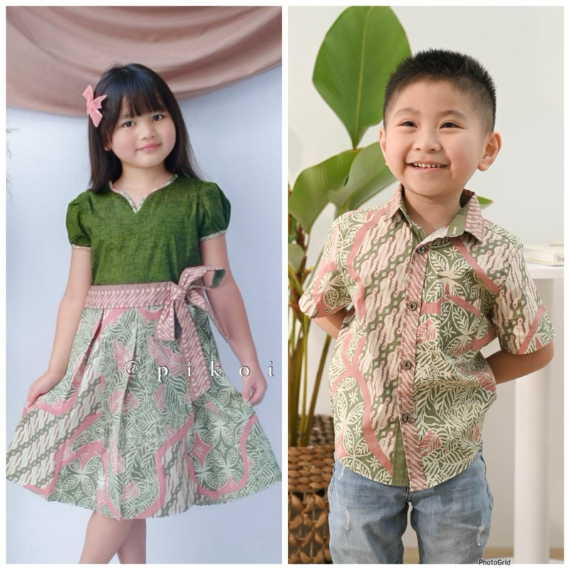 Baju batik anak modern / Dress batik anak cewek / Kemeja batik anak cowok / dress anak SAGE GREEN