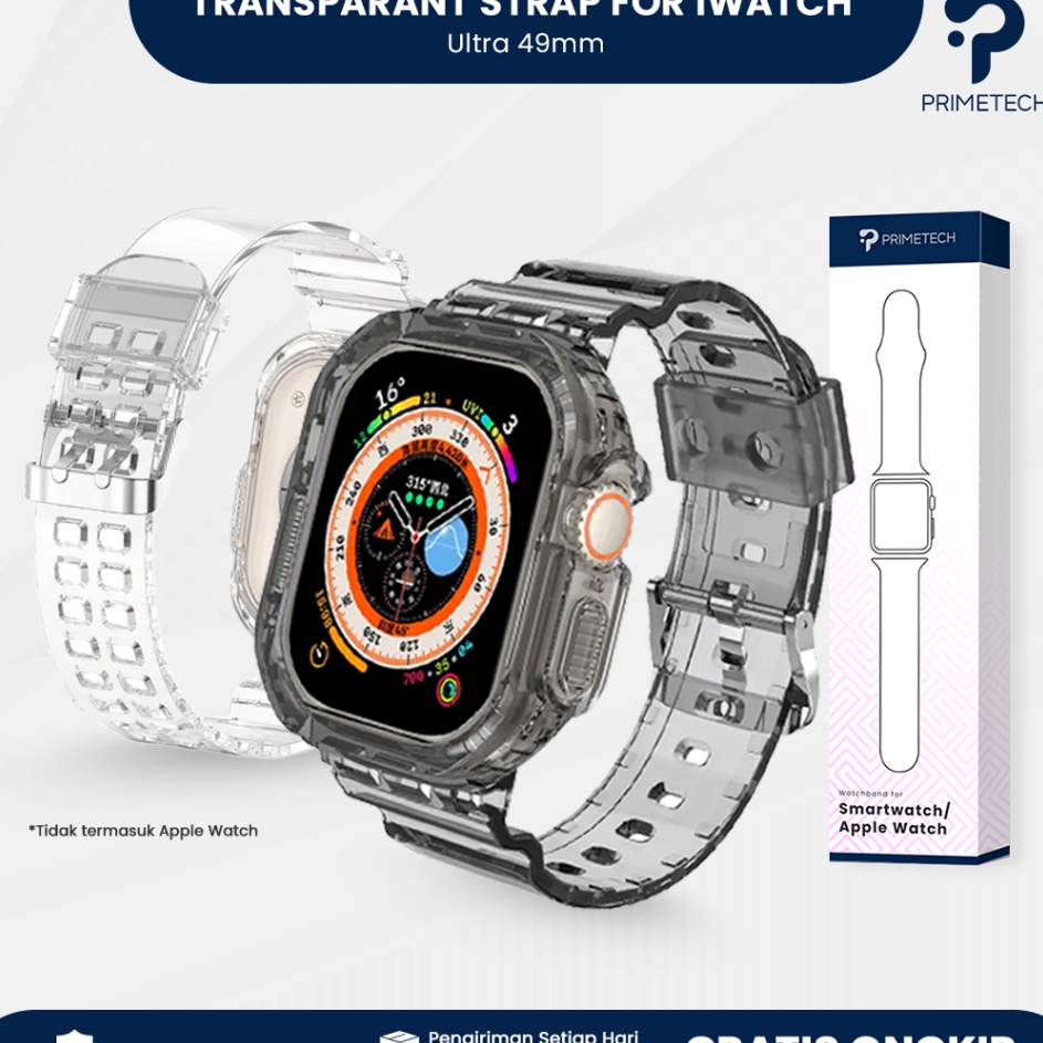 SPESIAL Strap Watch Ultra Transparan Strap iWatch Ultra 49mm Transparent Black 22inch