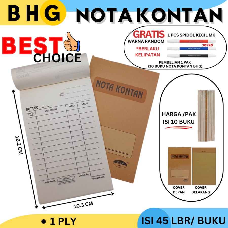 

Nota Kontan Kecil 1Rangkap / 1 ply 1pack isi 10 buku