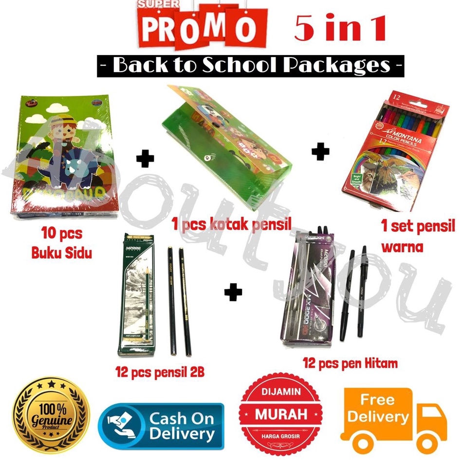

Stock Pilihan PROMO 5 in 1 PAKET Alat Tulis Sekolah Set LENGKAP Buku Kotak Pensil Warna Pen murah