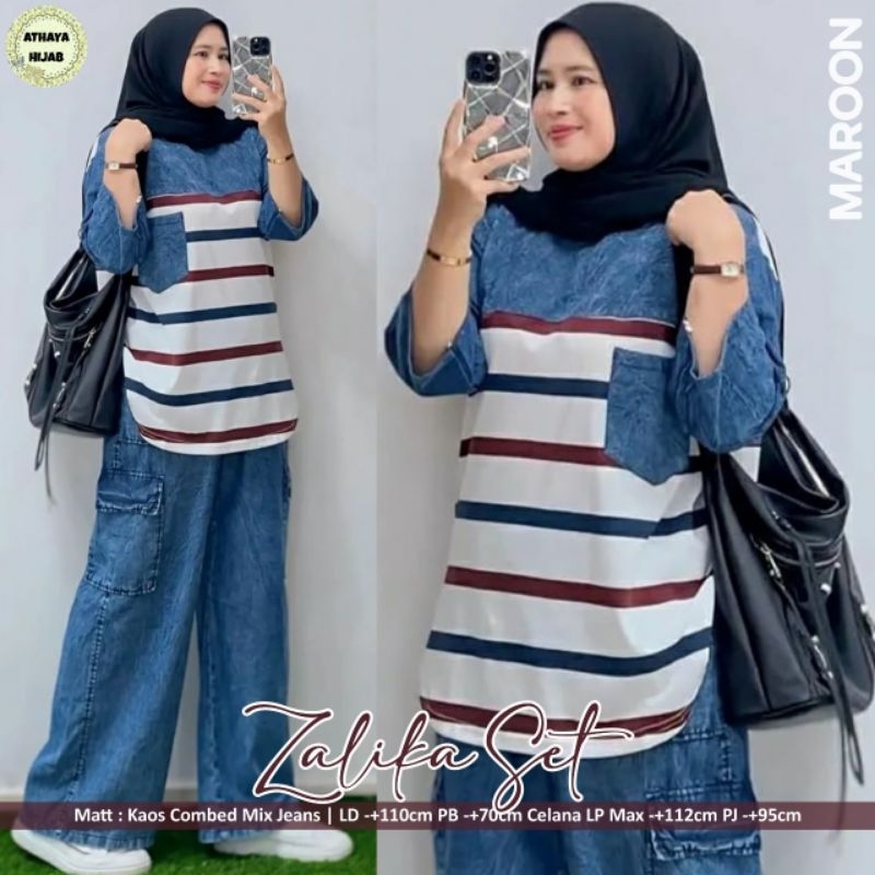 Zalika set jeans• Ready stok• Setcel wanita terbaru