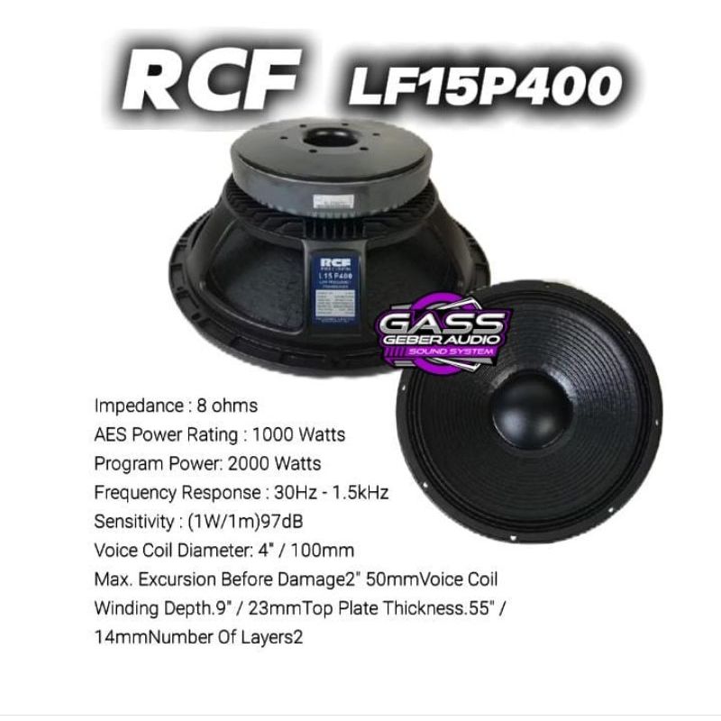 Speaker 15 inch RCF 15P400 VC4 LF15P400