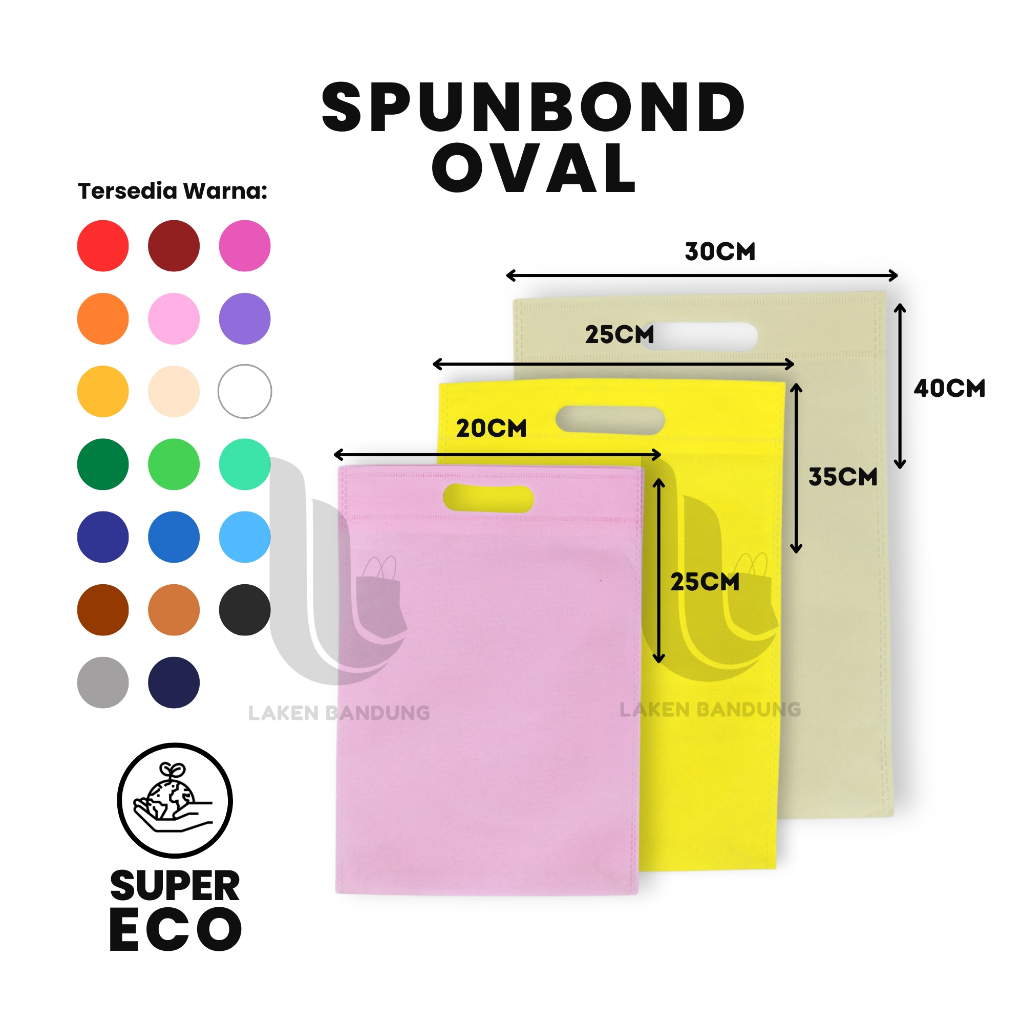 OVAL SUPER ECO Tas Spunbond Oval 3 Ukuran 20x25 25x35 30x40 Goodiebag Laken Tebal Polos