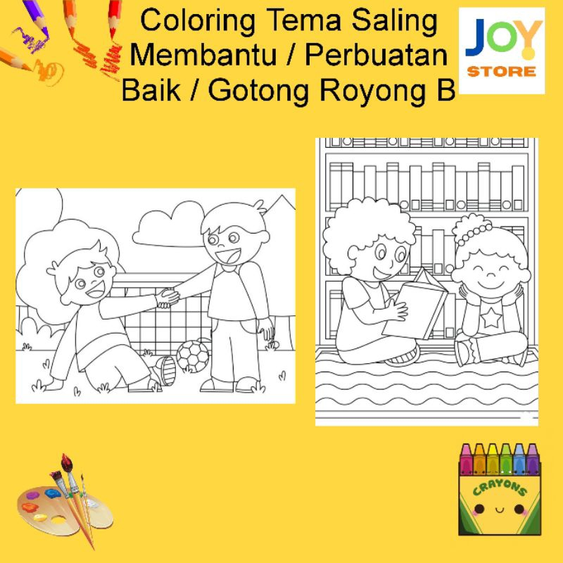 

Kertas Gambar Mewarnai ukuran A4 dan A5 150 gsm - Coloring Paper Tema Saling Membantu / Perbuatan Baik / Gotong Royong B Toko Joy Store