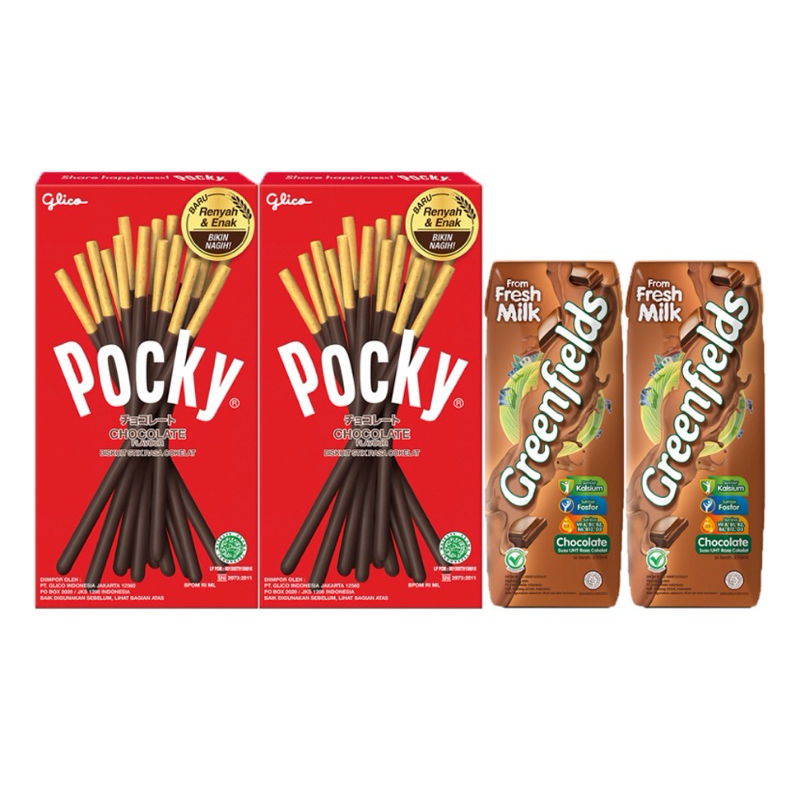 

Paket Greenfields Susu UHT Cokelat 250 ml x 2 dan 2 pocky coklat