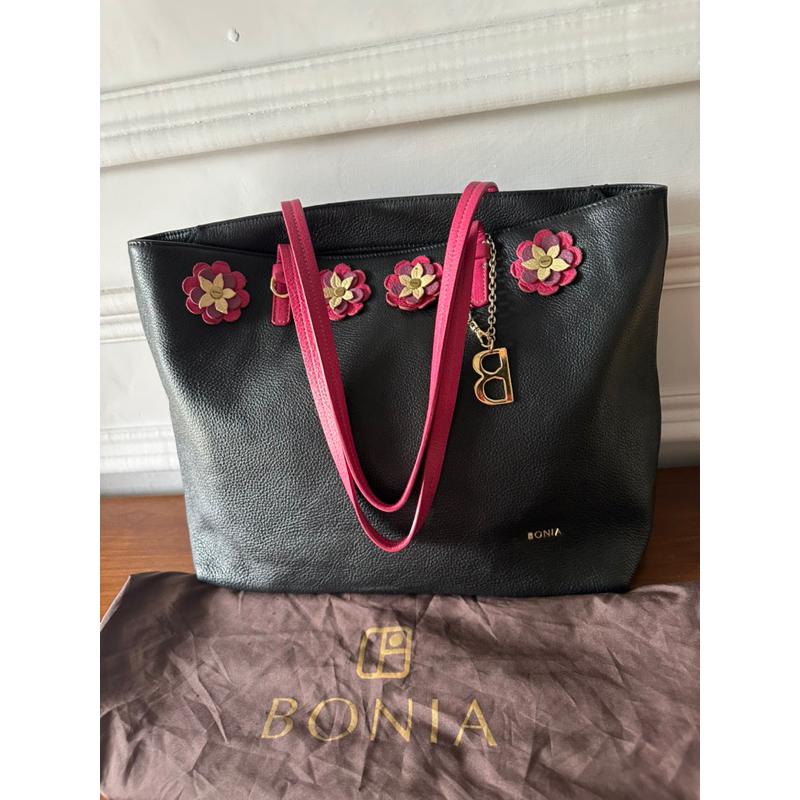 tas Bonia tote leather size L second preloved like new