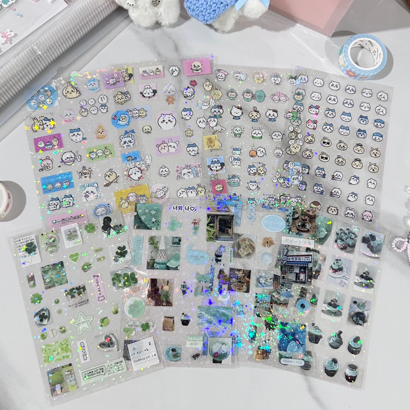 

sticker chiikawa pet transparant set 8 lembar glitter deco korean photocard readystock B3014 B3326
