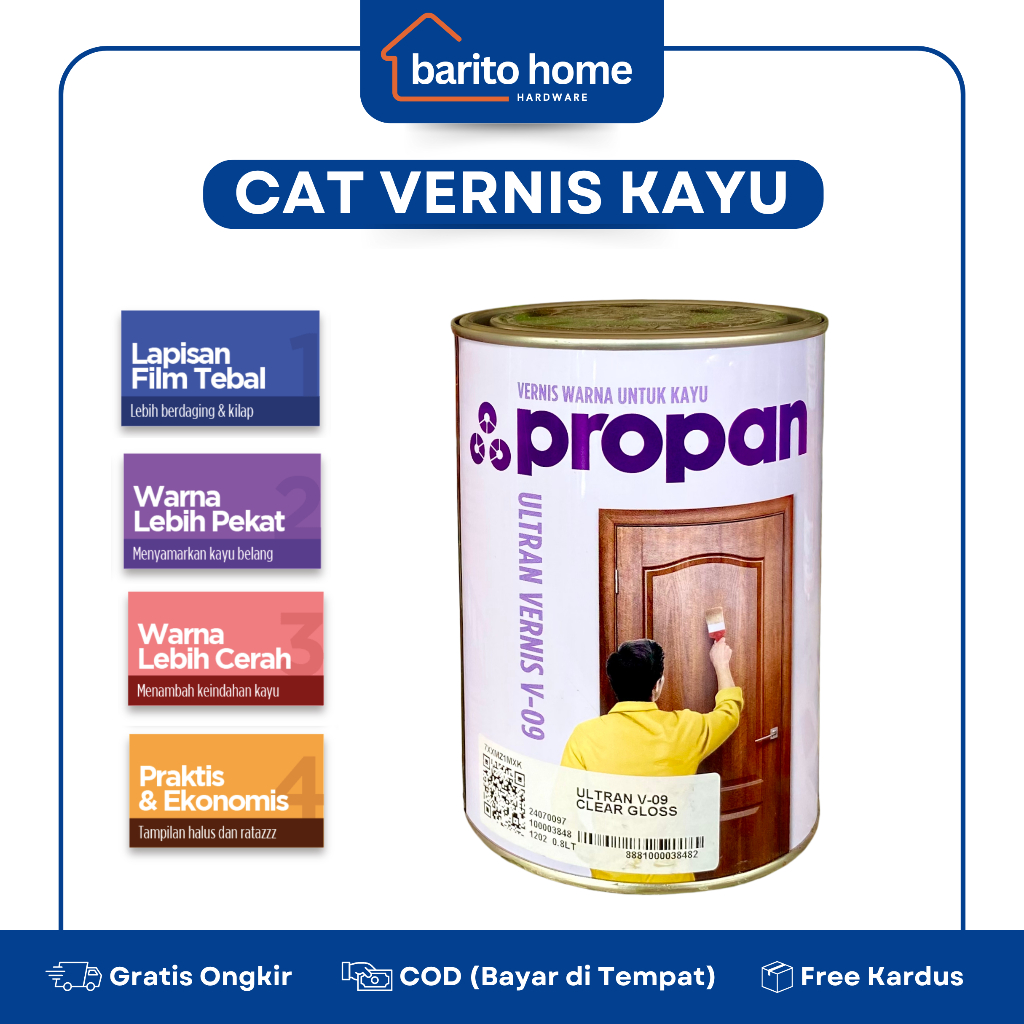 PROPAN Cat Vernis Warna Kayu Ultran Vernis V-09 800ML Vernis Mebel Kayu dan Rotan Pintu Jendela Kuse