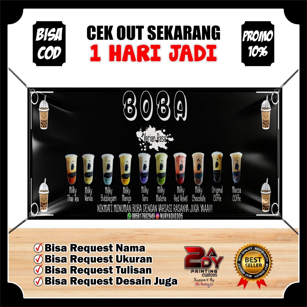 Spanduk/Banner Boba Drink, banner drink boba ukuran 200x80cm