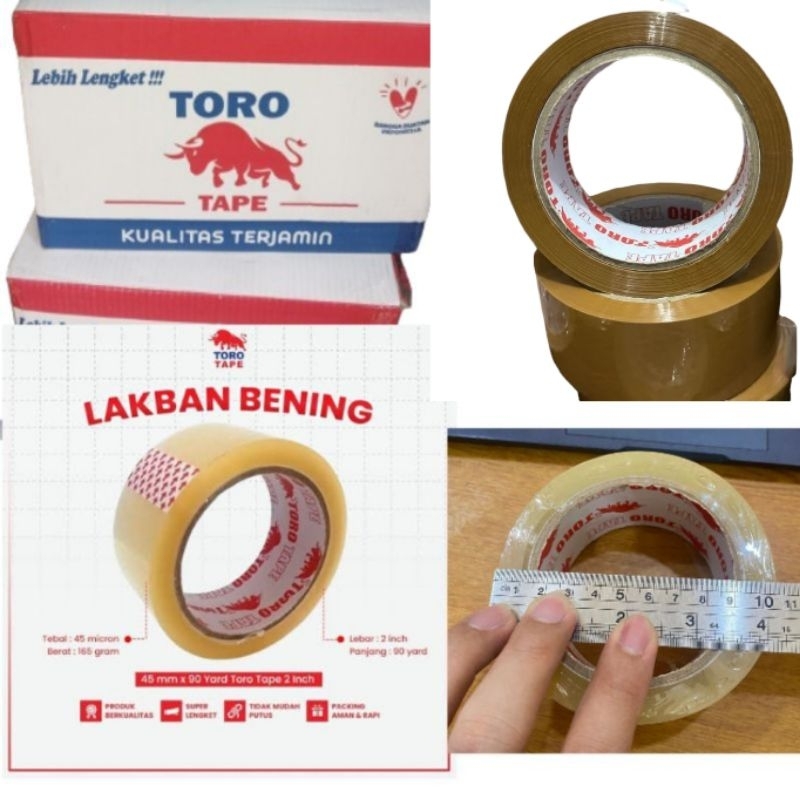 

Lakban Bening Coklat Merk Toro Kualitas Terjamin 45 x 90 Yard Full.Tidak Mudah Putus Lebih Lengket !!!